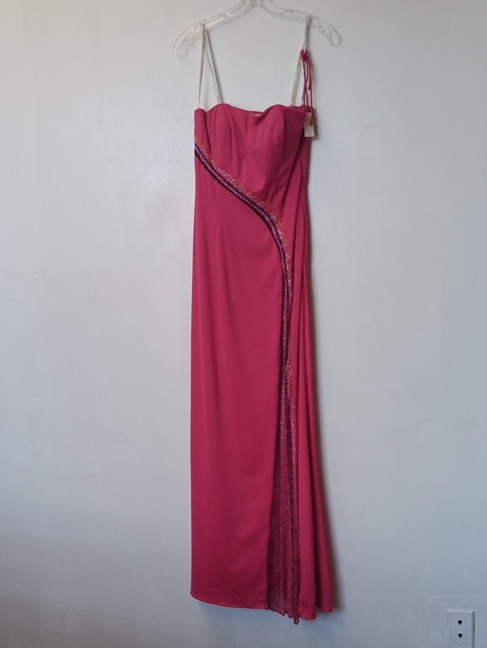 Fuchsia Beaded Spaghetti-Strap Maxi Dress